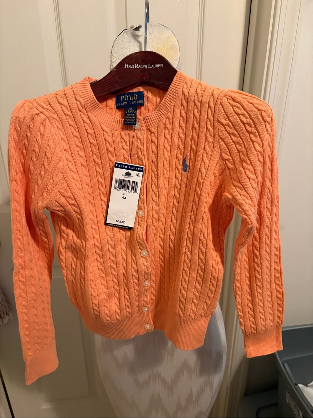 Polo by Ralph Lauren girls size 6 NWT $65 Orange Cable-Knit Cardigan Sweater